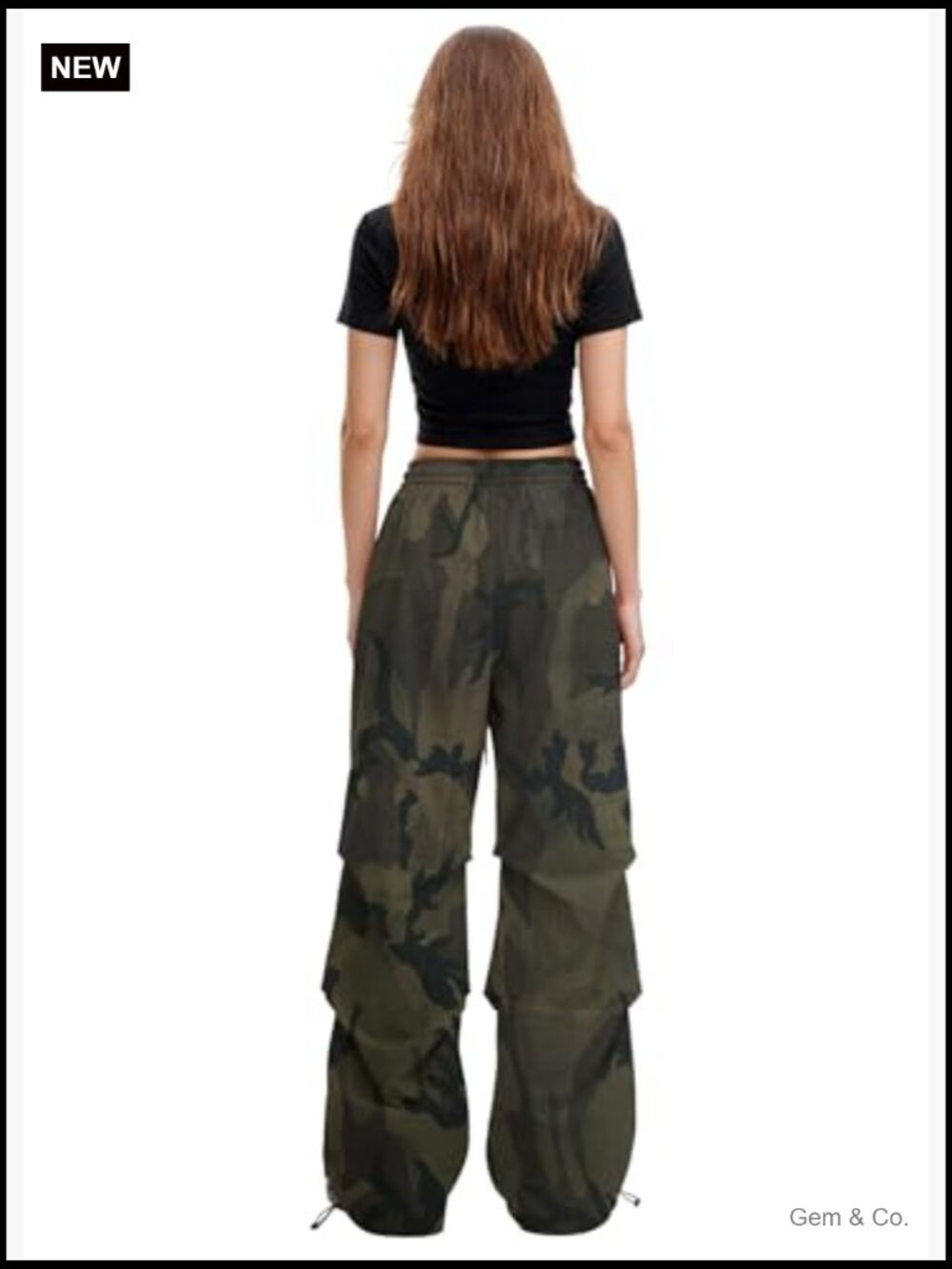 Y2K Baggy Parachute Cargo Pants Wide Leg Track Pants with Drawstring Waist - Picture 6 of 7